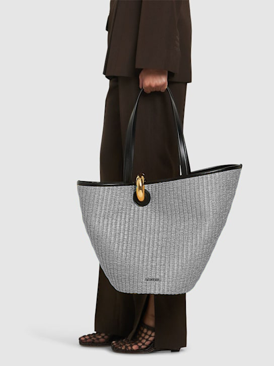 Woven Straw Tote Bag with Leather Handles