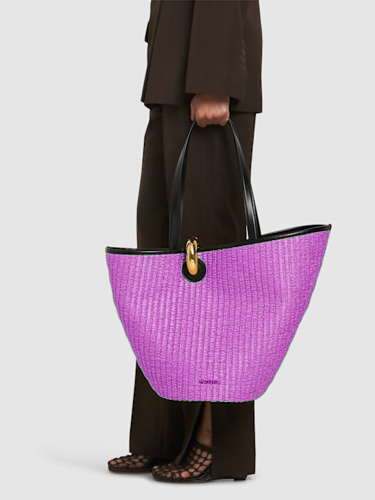 Woven Straw Tote Bag with Leather Handles