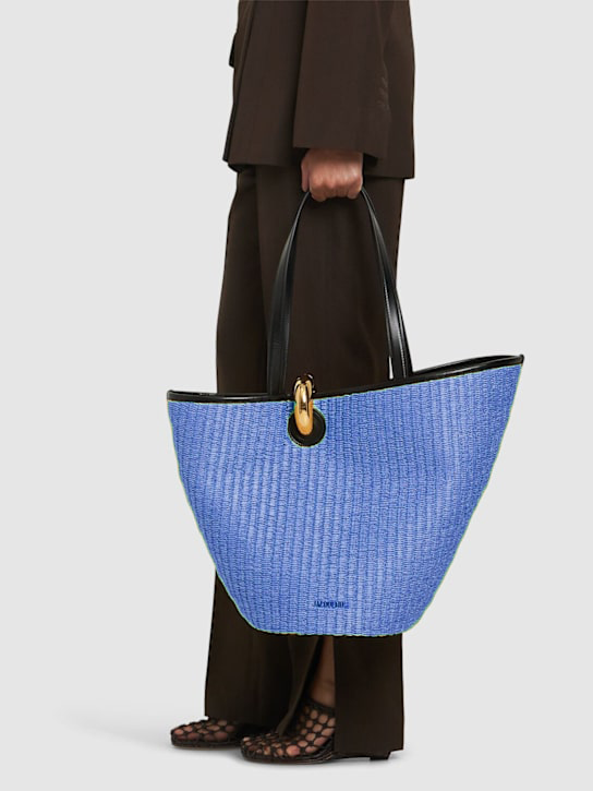 Woven Straw Tote Bag with Leather Handles