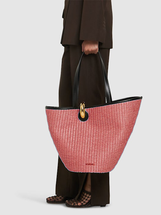 Woven Straw Tote Bag with Leather Handles