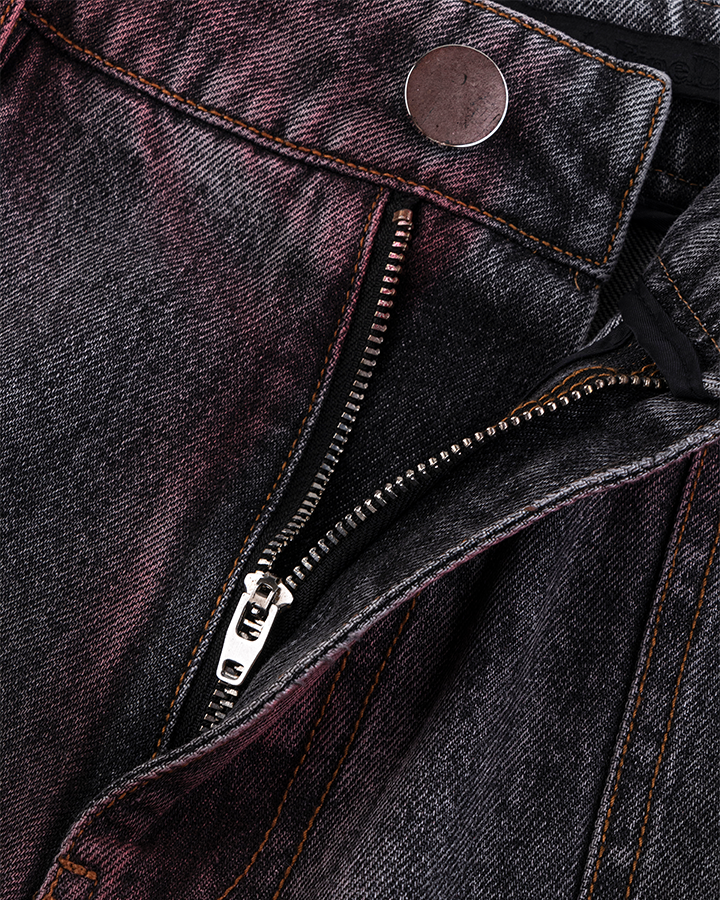 Langston | Paris Rote Verblassung 3D-Panel Weitbeinige Denimhose