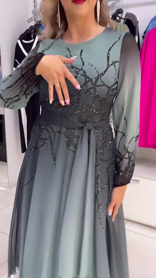 Asherim | Luxus-Chiffonkleid mit Farbverlauf und Kristallverzierung