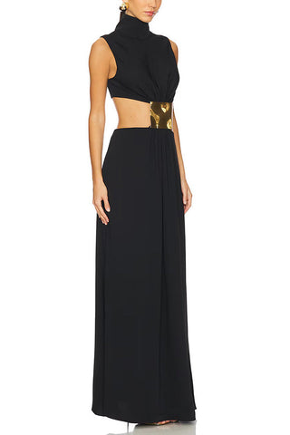Avery | Maxi-Kleid mit hohem Kragen & Cut-Outs