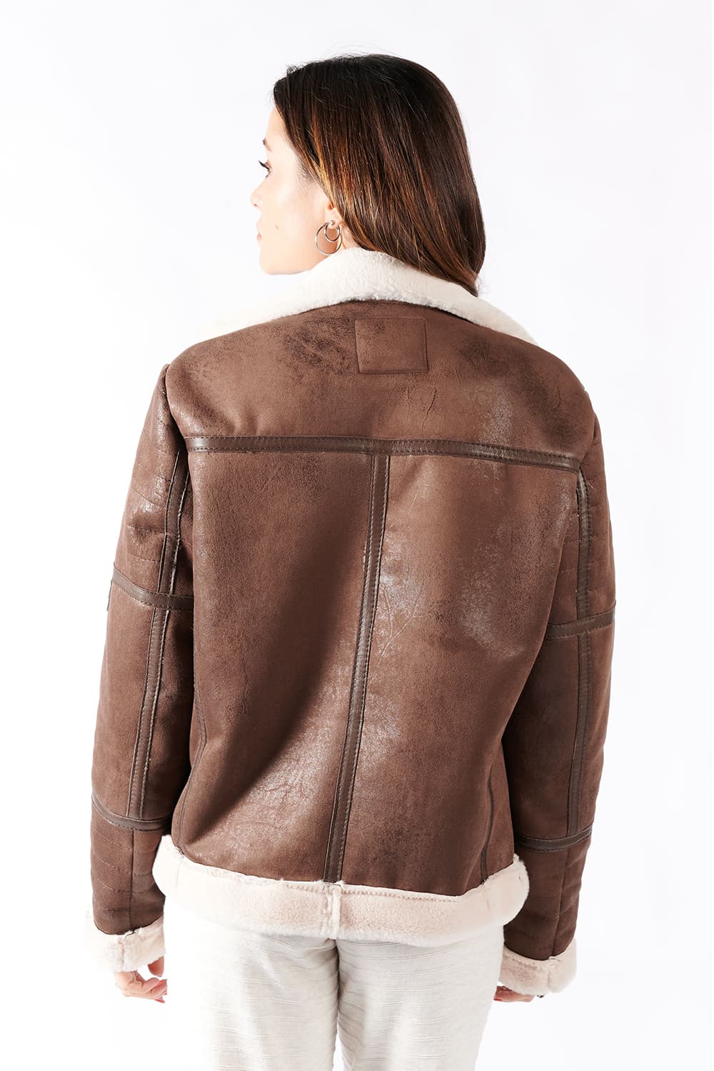 Sabine | Gold Chiodo Shearling-Stil Damen Dunkelbraun