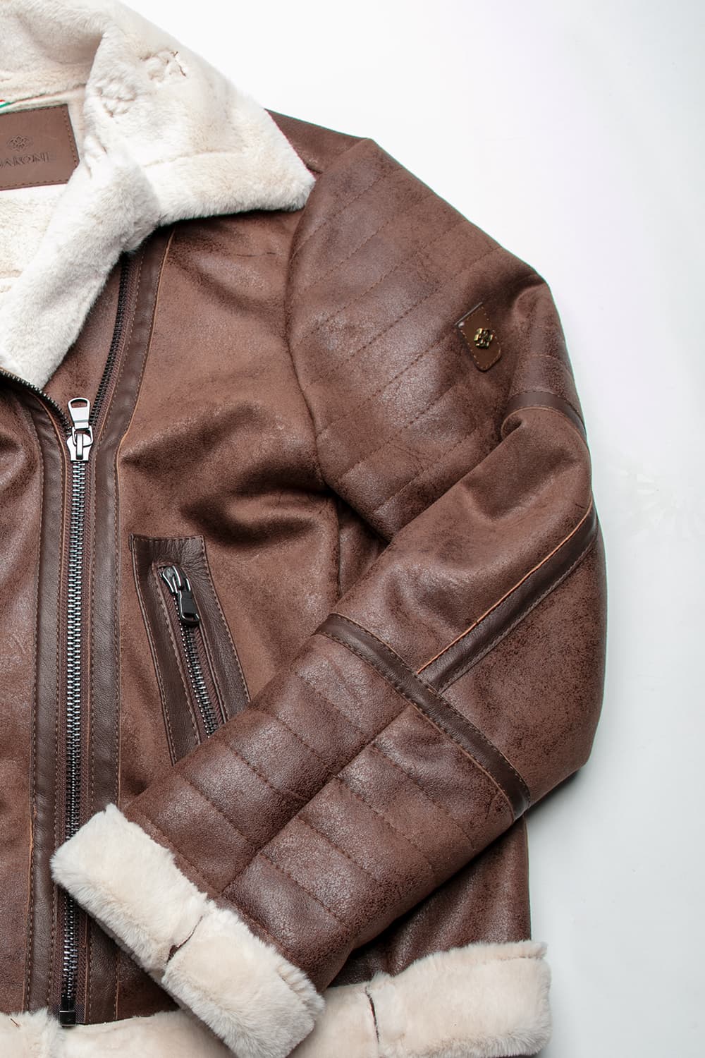 Sabine | Gold Chiodo Shearling-Stil Damen Dunkelbraun