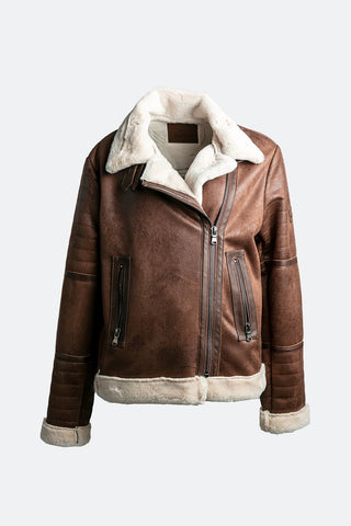 Sabine | Gold Chiodo Shearling-Stil Damen Dunkelbraun