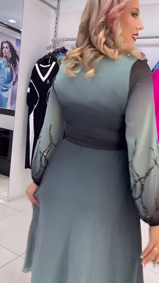 Asherim | Luxus-Chiffonkleid mit Farbverlauf und Kristallverzierung