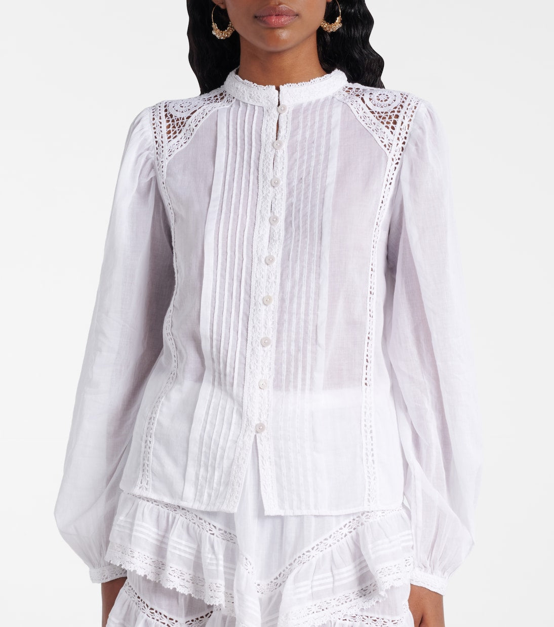 Shelda | Spitzenbesetztes weißes Hemd- und Rockhosen-Set
