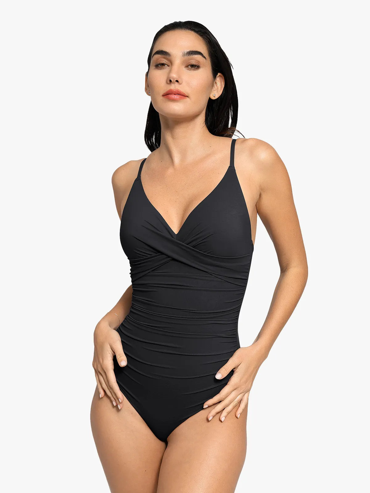 Shapewear Ruched Cross-Front Sculpting One-Piece Swimsuit