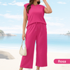 August |  Lässiger Zweiteiler für Damen: Ärmelloses Top & weite Hose