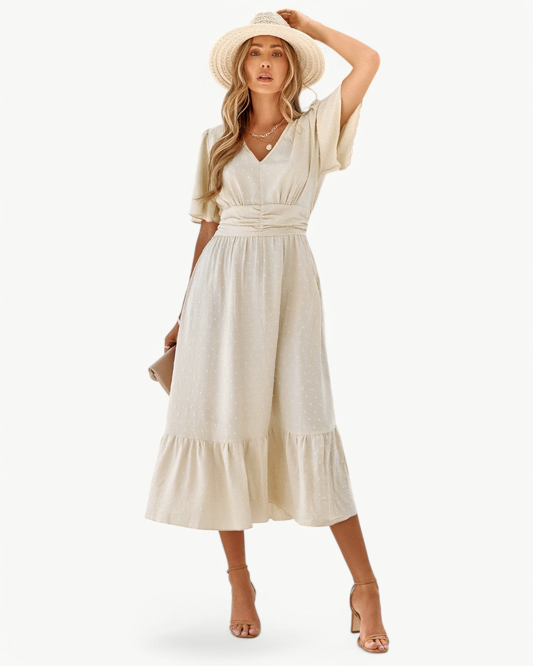 Sarah | Elegantes Kleid mit V-Ausschnitt und kurzen Ärmeln