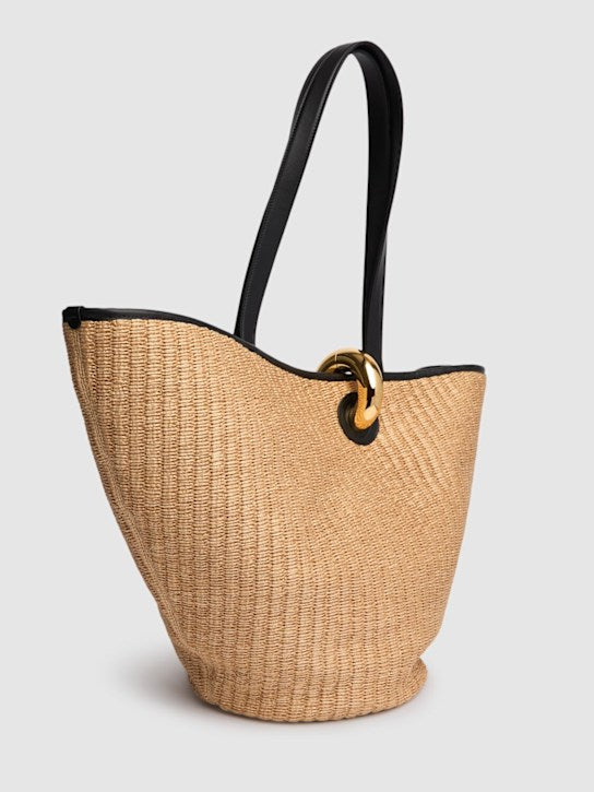 Woven Straw Tote Bag with Leather Handles