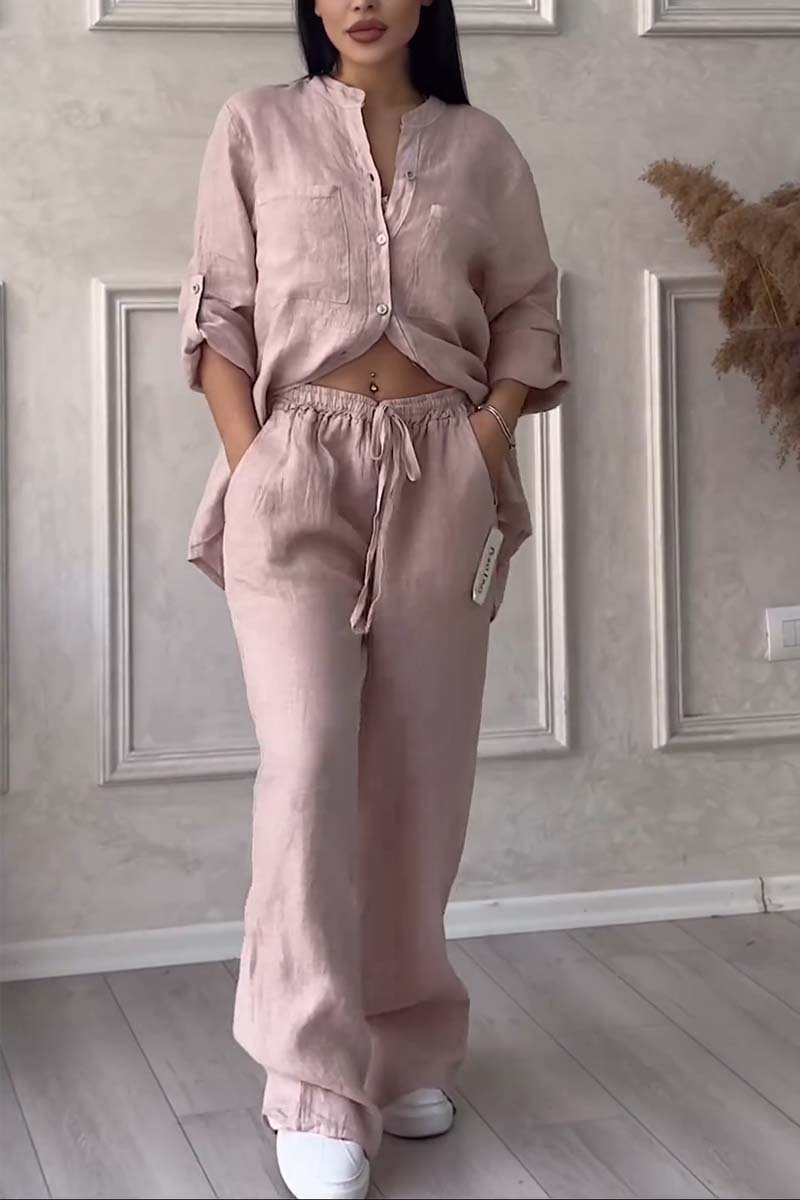 Alicia | Zweiteiliges Hosen-Set in uni aus Baumwolle und Leinen