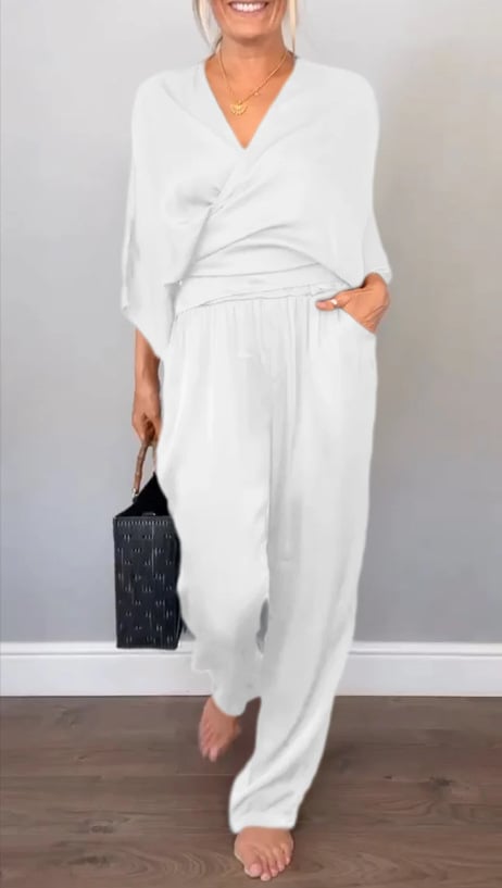 Cassidy | Damen V-Ausschnitt Bequemer Satin-Anzug Kauf 2 Sets Kostenloser Versand