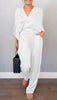 Cassidy | Damen V-Ausschnitt Bequemer Satin-Anzug Kauf 2 Sets Kostenloser Versand