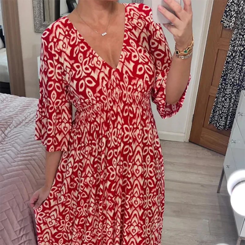 Annie | Blumiges Kleid mit Spitzausschnitt in lockerer Passform