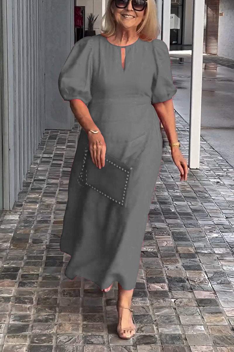 Zola | Einfarbiges Baumwoll-Leinenkleid