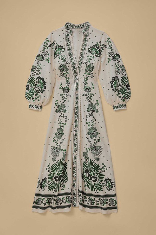 Valery | Einzigartiges Druck-Knopfhemd Langarm Maxikleid