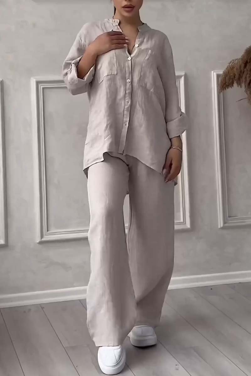 Alicia | Zweiteiliges Hosen-Set in uni aus Baumwolle und Leinen
