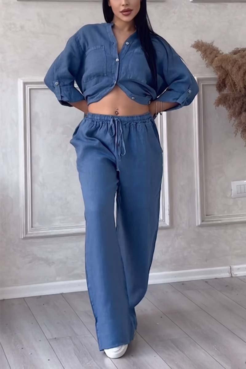 Alicia | Zweiteiliges Hosen-Set in uni aus Baumwolle und Leinen