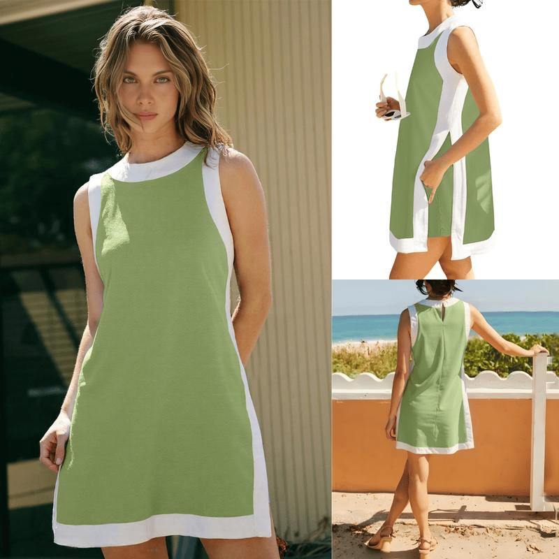 Kiersten | Sommer-Hot-Sale 50 % Rabatt💓Damen-Freizeit-Oberteile mit Farbblock-Design, ärmellos, passend zu Shorts mit Taschen