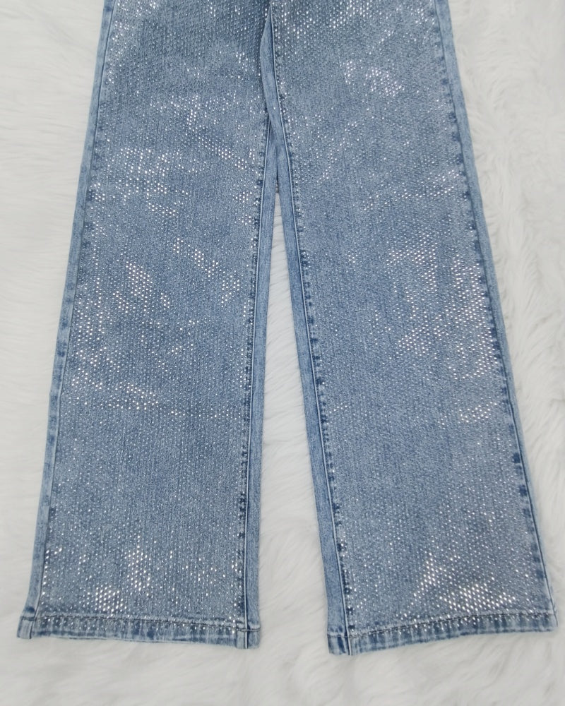 Maxton | Shapshe® Damenmode Vielseitige Wide Leg Jeans mit Strass