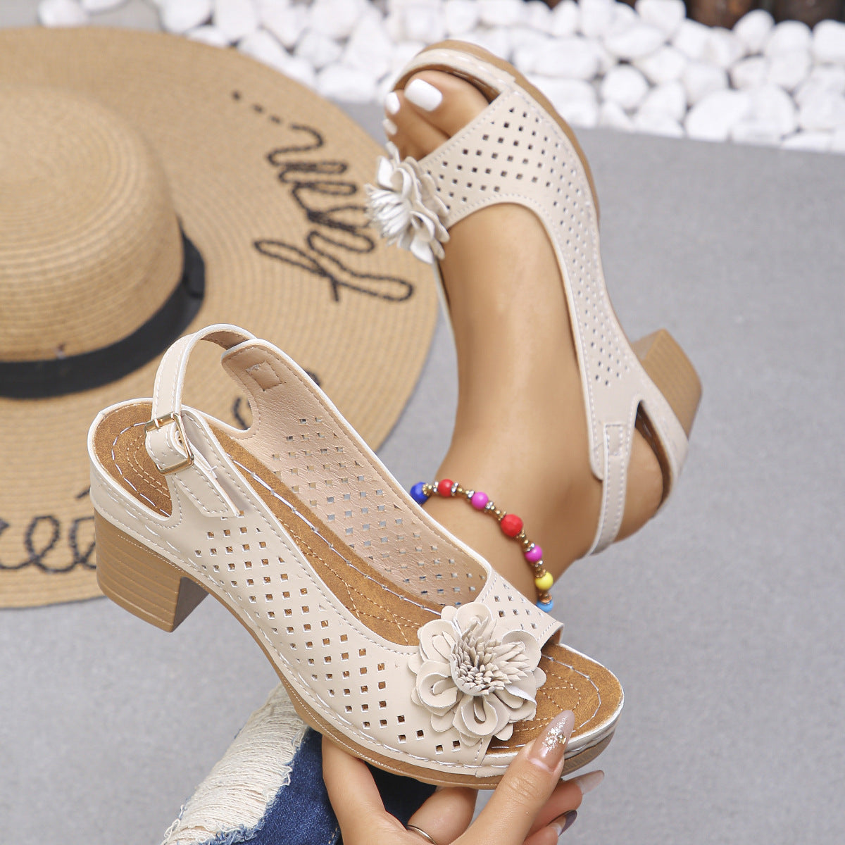 Dallas | Tagesangebot  Damen-Blumenblockabsatz-Sandalen