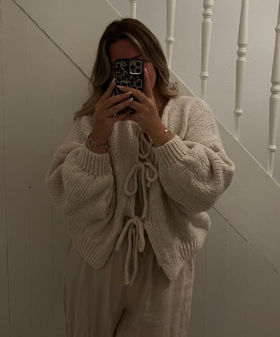Fia | Schleifen-Strickjacke in Beige