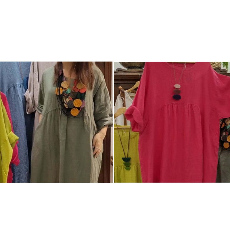 Josie | Lässiges, lockeres, einfarbiges Damenkleid mit Rundhalsausschnitt