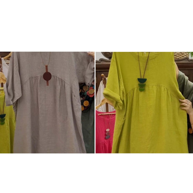 Vana | Lässiges, lockeres, einfarbiges Damenkleid mit Rundhalsausschnitt