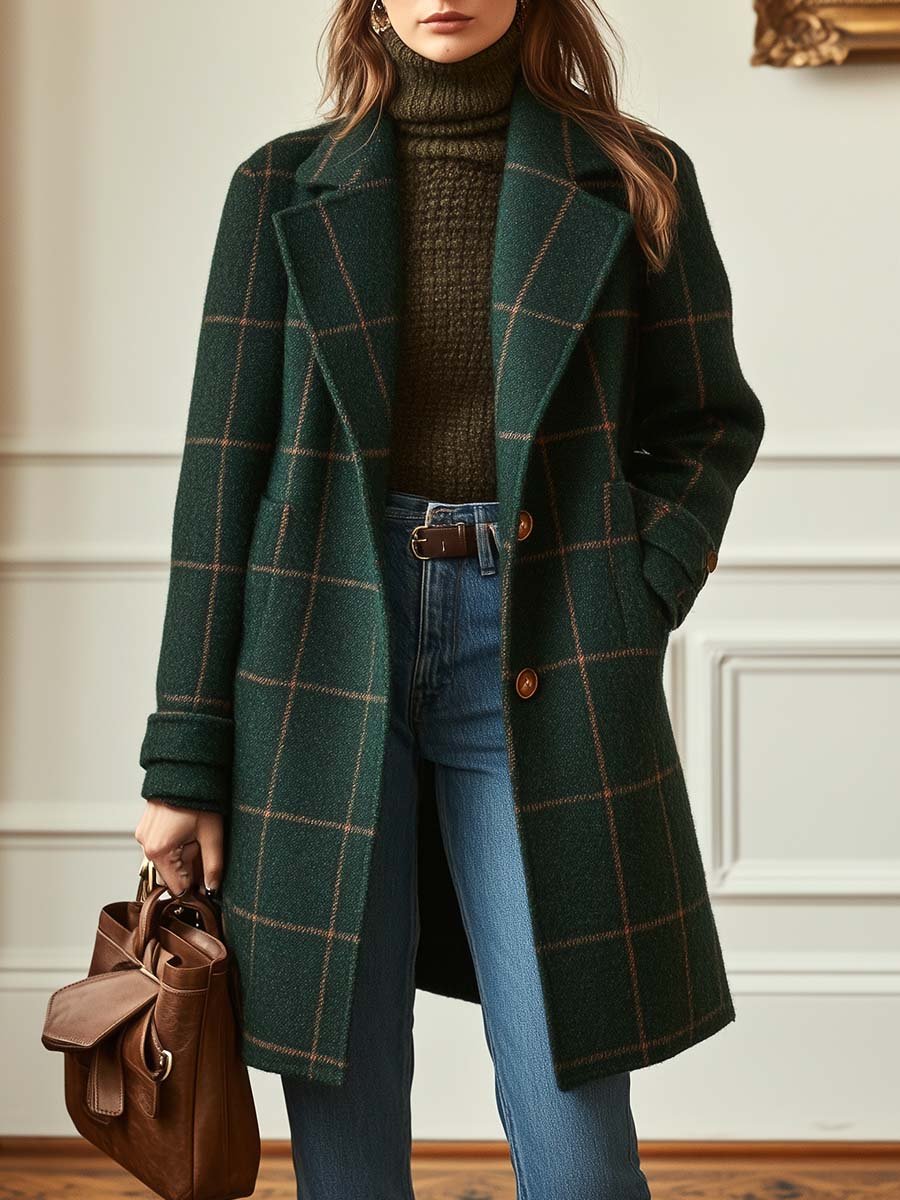 Matteo | Karo-Tweed-Mantel mit Retro-Revers für Damen