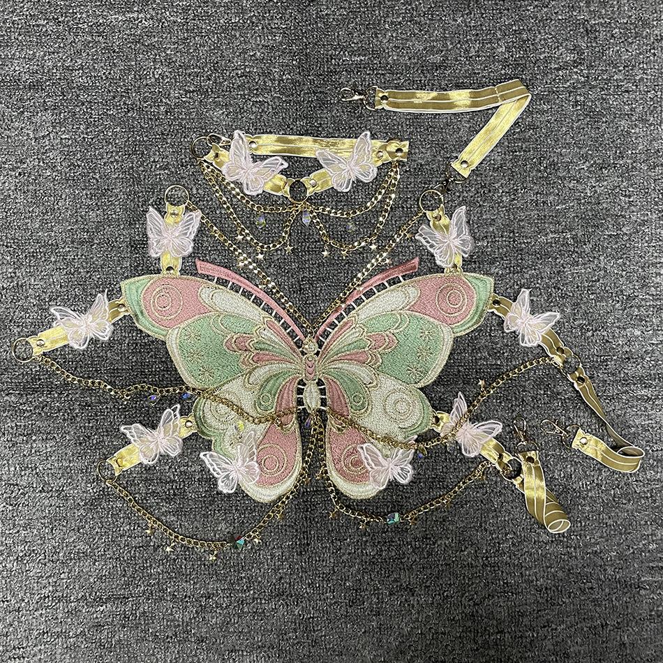 Shawna | Schmetterlingsstickerei Metallketten-Haltertop mit Choker