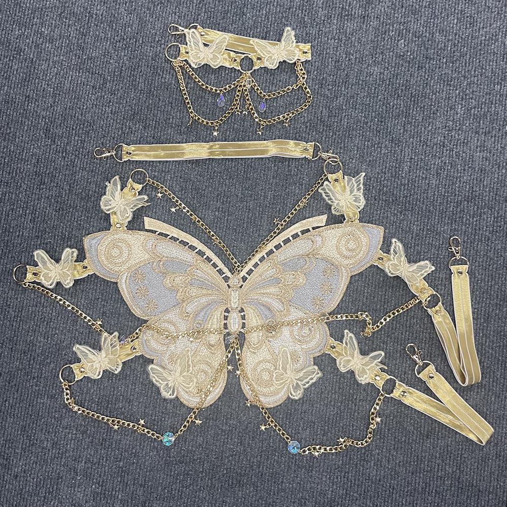 Shawna | Schmetterlingsstickerei Metallketten-Haltertop mit Choker