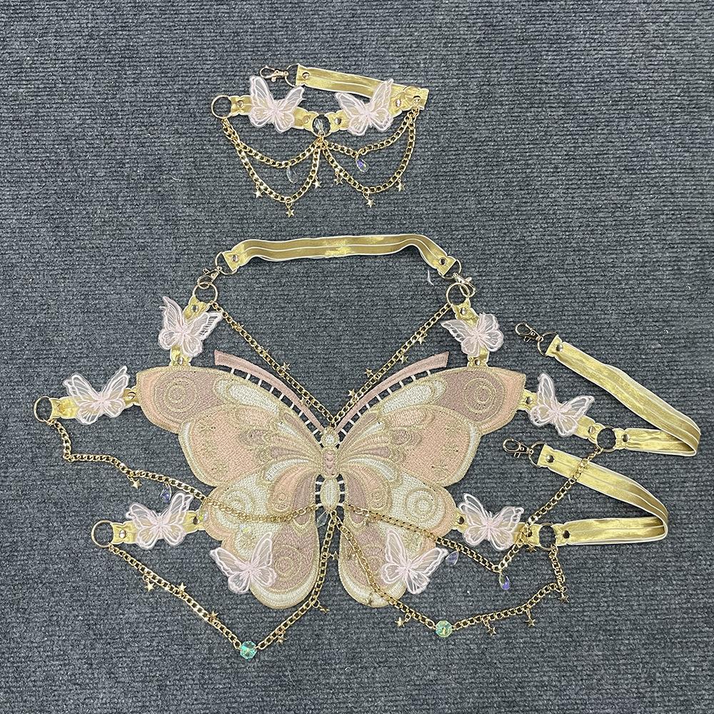 Shawna | Schmetterlingsstickerei Metallketten-Haltertop mit Choker