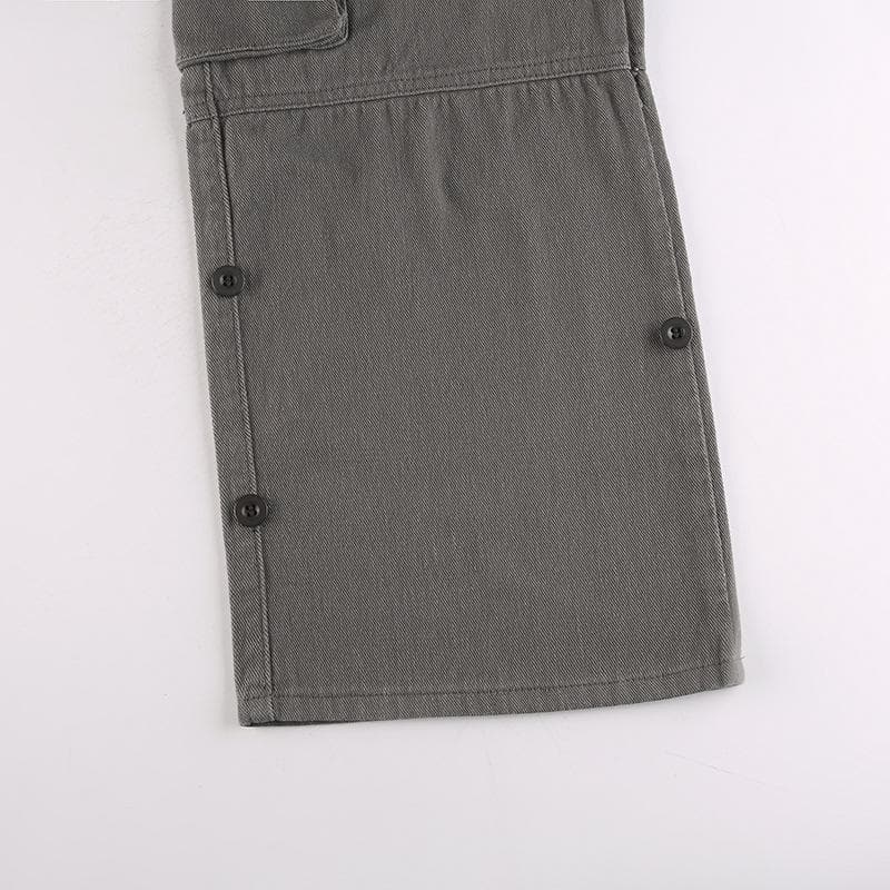 Tie waist pocket button solid straight leg cargo jeans y2k 90s Revival Techno Fashion grunge 90s Streetwear Disheveled Chic Fashion grunge 90s Streetwear Distressed Fashion