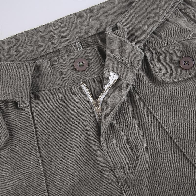 Tie waist pocket button solid straight leg cargo jeans y2k 90s Revival Techno Fashion grunge 90s Streetwear Disheveled Chic Fashion grunge 90s Streetwear Distressed Fashion