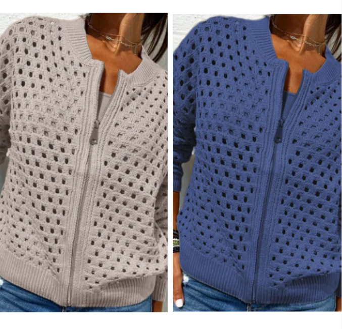 Jackie | Strickjacke für Damen mit Reißverschluss und Ausschnitten