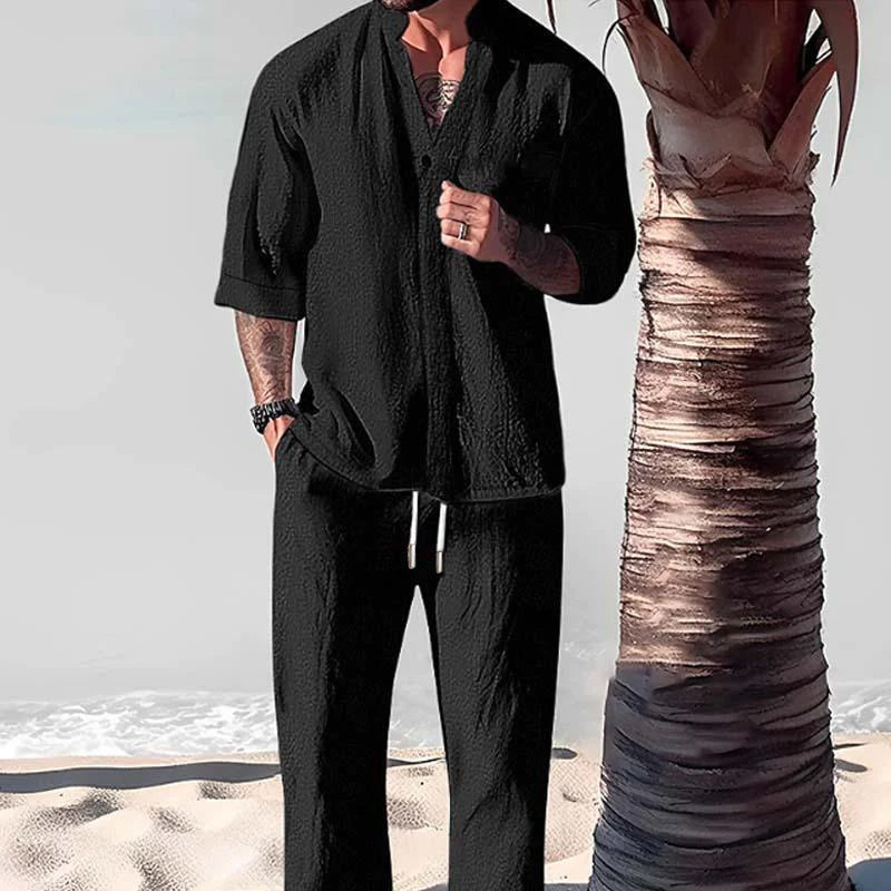 Phoenix | Herren lässiges lockeres Halbarm-Shirt und Hose-Set in Uni-Farben 76301440Y