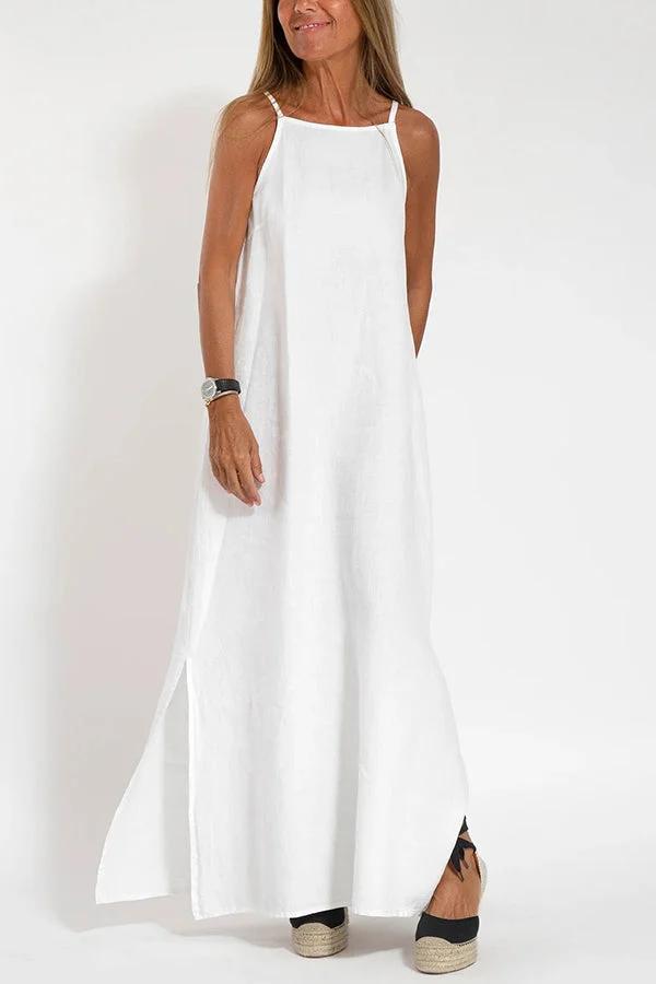 Cindy |  Baumwolle - ärmelloses einfarbiges Leinenkleid