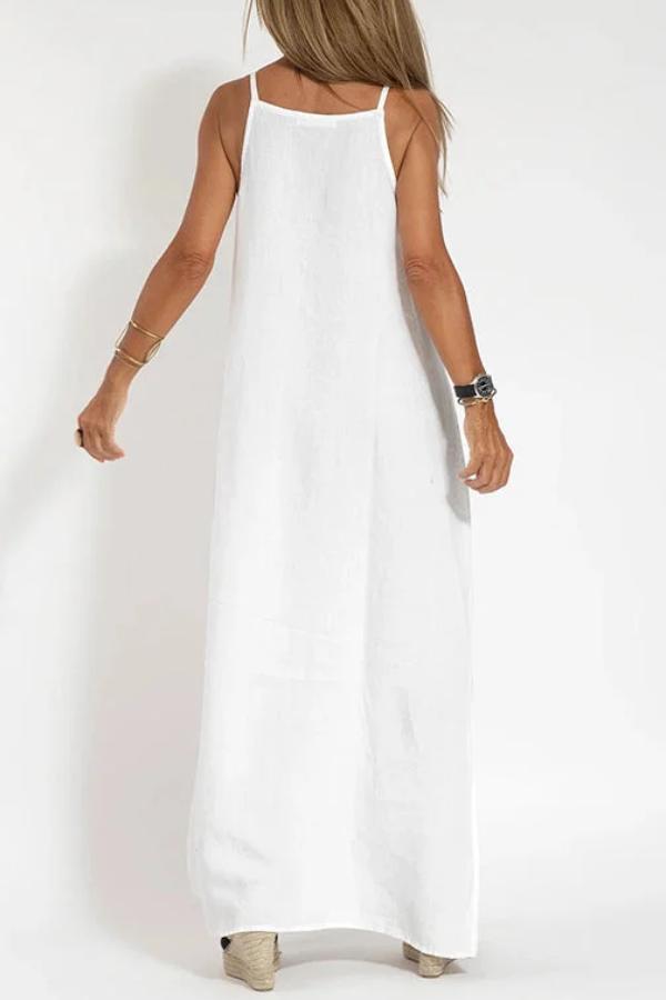 Cindy |  Baumwolle - ärmelloses einfarbiges Leinenkleid