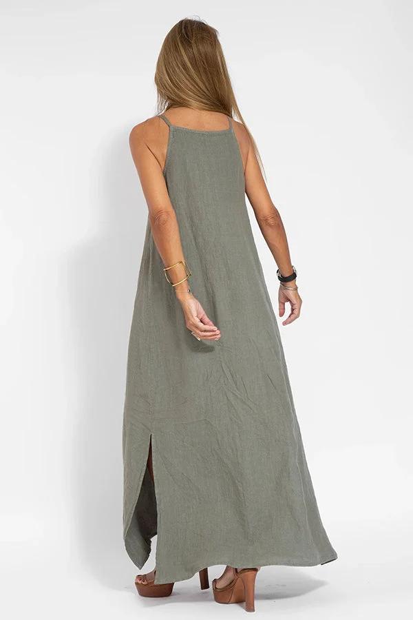Cindy |  Baumwolle - ärmelloses einfarbiges Leinenkleid