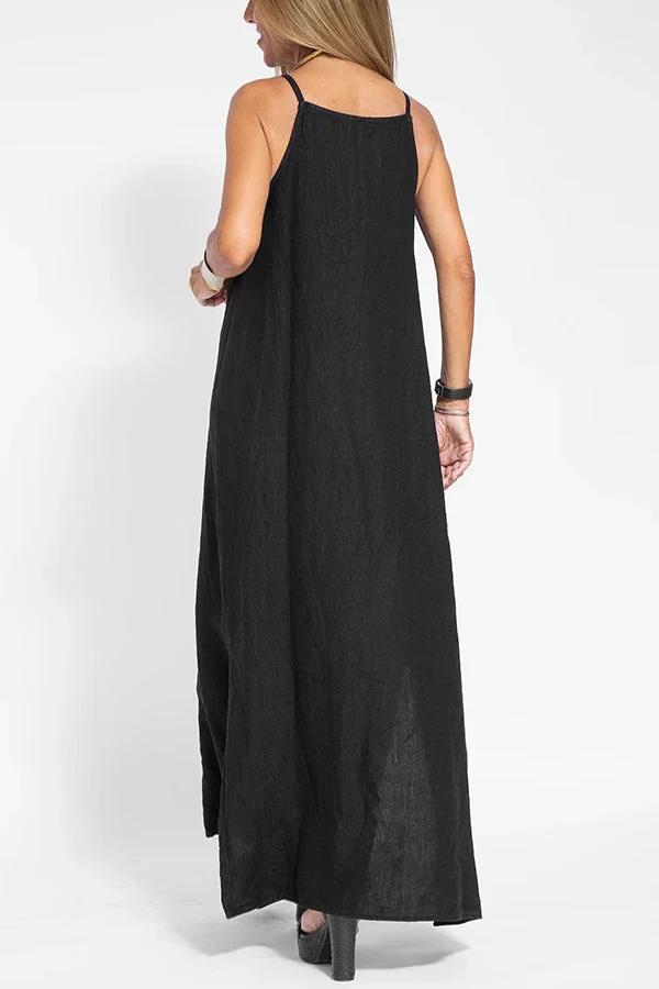 Cindy |  Baumwolle - ärmelloses einfarbiges Leinenkleid