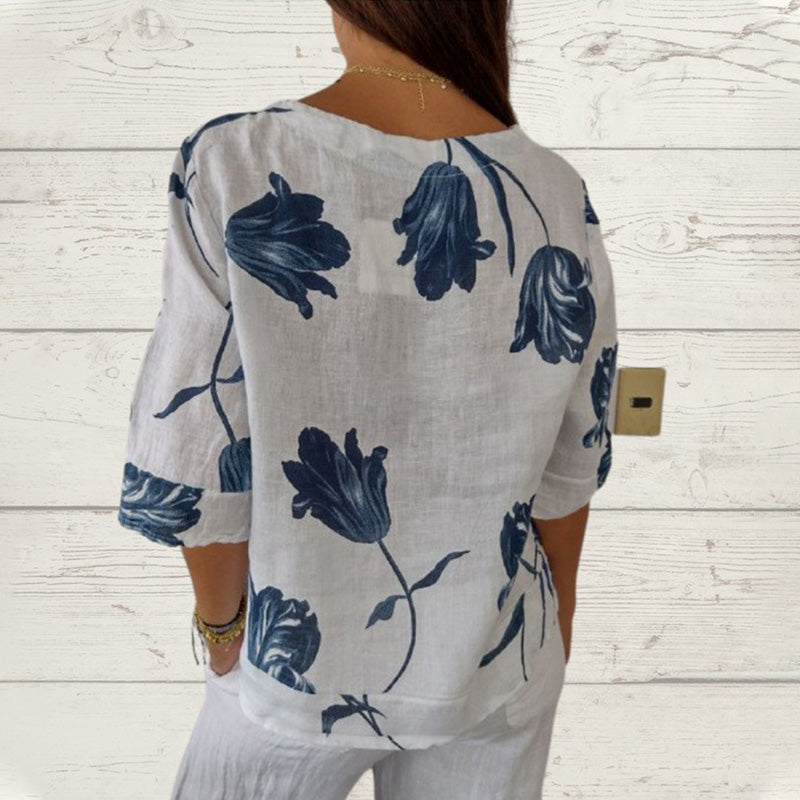 Chancey | Lockeres Damen-Top aus Leinen mit spitzem Ausschnitt