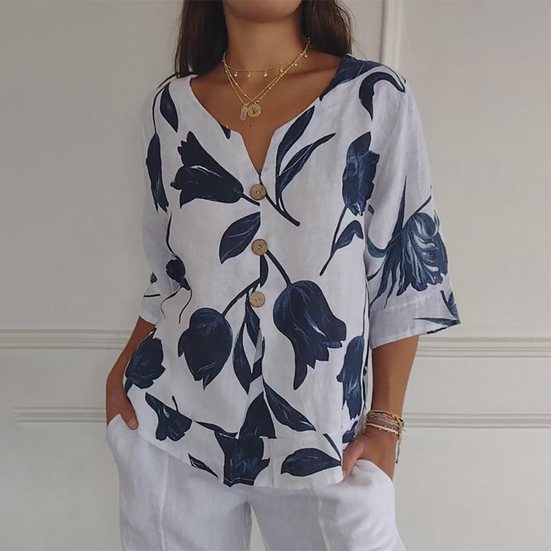 Chancey | Lockeres Damen-Top aus Leinen mit spitzem Ausschnitt