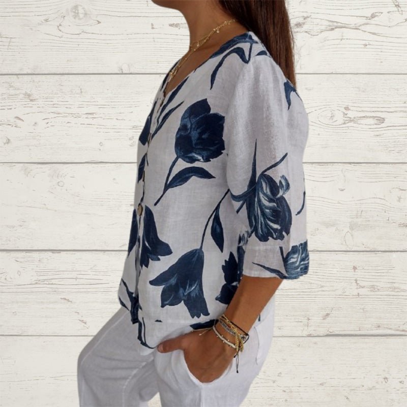 Chancey | Lockeres Damen-Top aus Leinen mit spitzem Ausschnitt