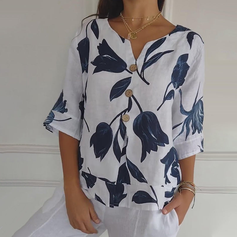 Chancey | Lockeres Damen-Top aus Leinen mit spitzem Ausschnitt