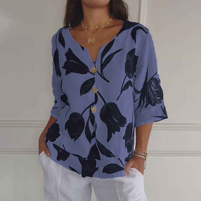 Chancey | Lockeres Damen-Top aus Leinen mit spitzem Ausschnitt