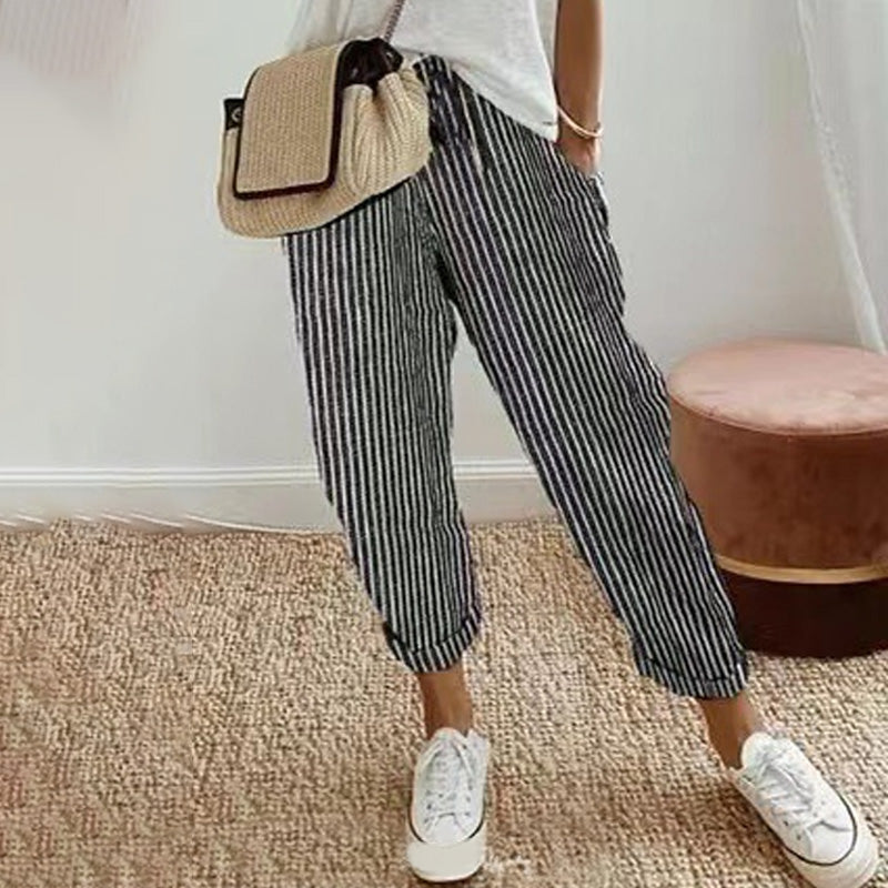 Ruby | Damen Leinen-Baumwoll-Hose Mit Streifen