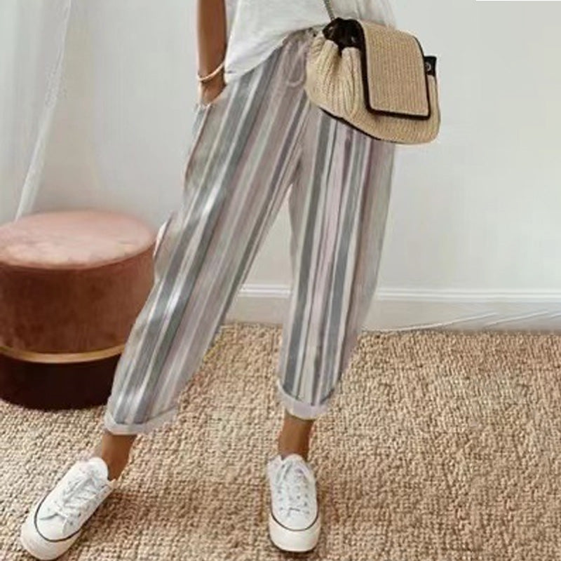 Ruby | Damen Leinen-Baumwoll-Hose Mit Streifen