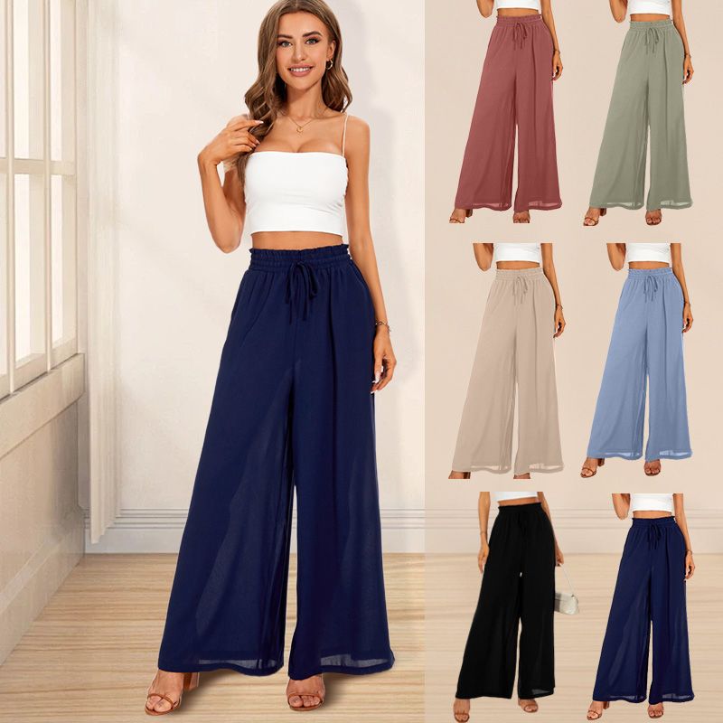 Carolyn | Weite Damenhosen mit hoher Taille und weiten Beinen mit Taschen